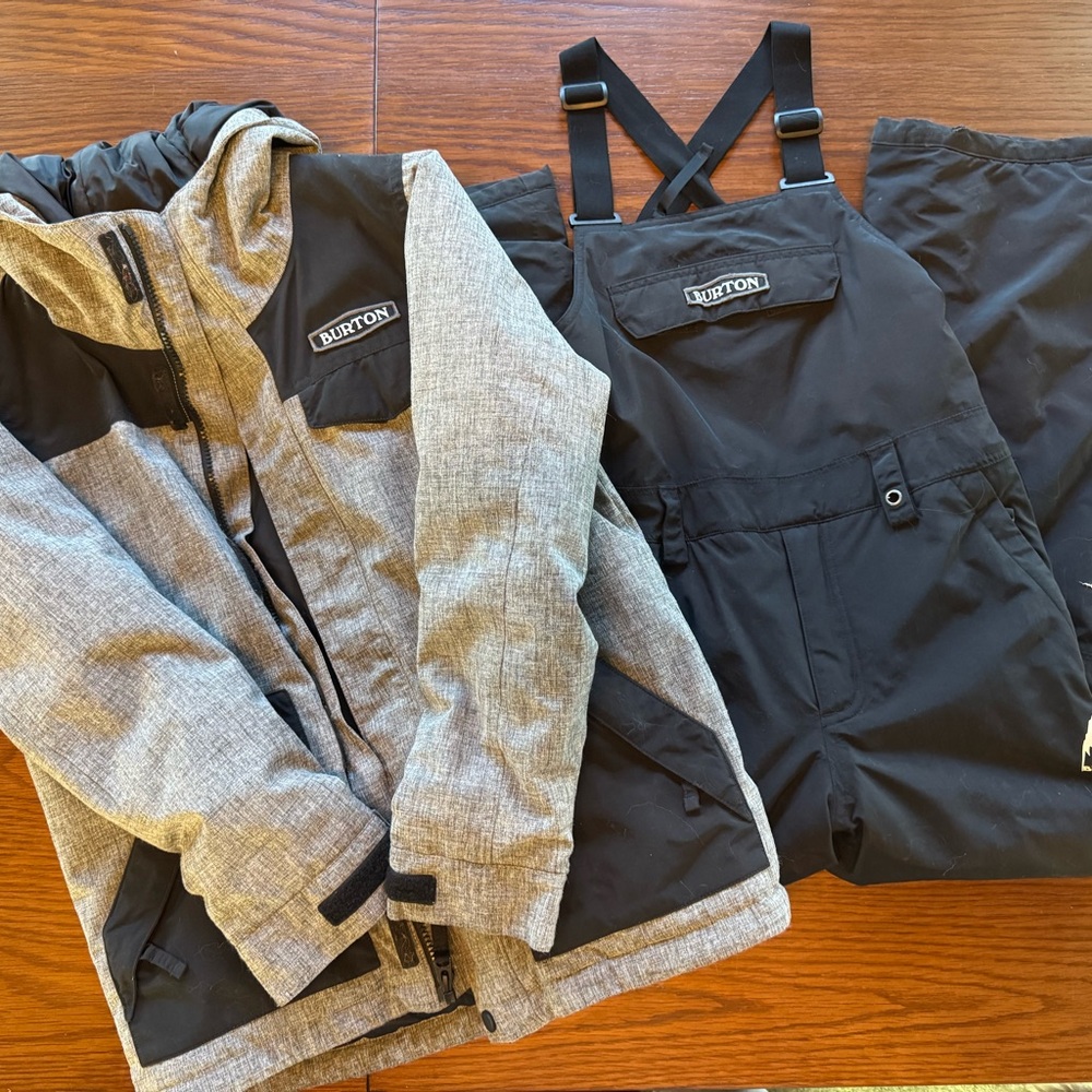 Burton Kids Grey Heather & Black Puffer Jacket with Black Snow Bibs